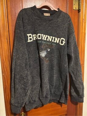 BROWNING Vintage Men's Black Acid-Wash Logo Crewneck Sweatshirt Size XL